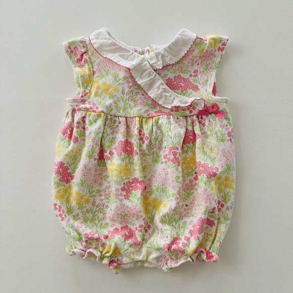 Janie and Jack one piece 3/6m pink floral spring ruffled collar - Picture 1 of 3